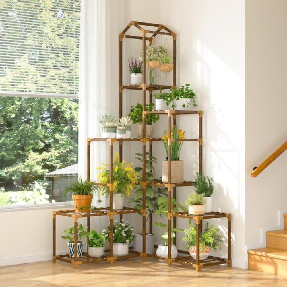 New 64.2In Tall Plant Stand, Corner Wood Shelf for 13–19 Pots for Home Decor - Picture 7 of 7